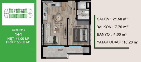 2 rooms Apartment in Mersin, Turkey No. 30394 15