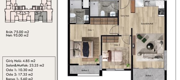 3-Zimmer Wohnung in Mersin, Turkey, Nr. 30052 13