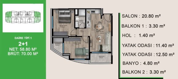 3 rooms Apartment in Mersin, Turkey No. 30354 19