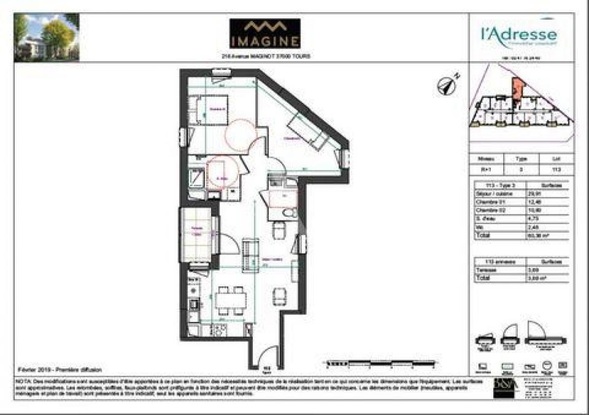2 Schlafzimmer Eigentumswohnung in Tours, France, Nr. 15444