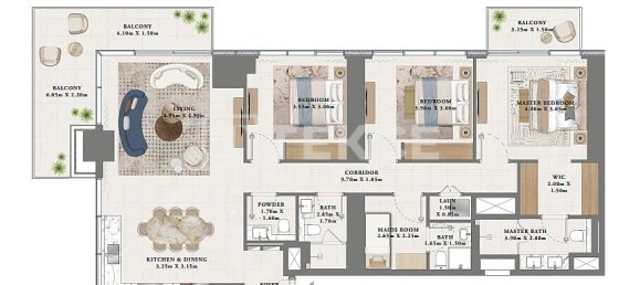 Apartamento de 3 dormitorios en Dubai, UAE No. 97555 2