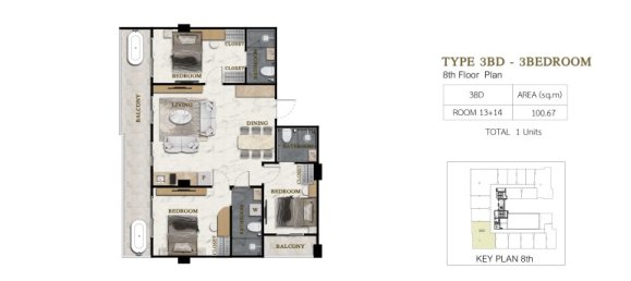 3 dormitorios condominium en venta en Pattaya, Chonburi, Eastern Thailand, Thailand № 150959 3