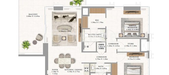 2 Schlafzimmer Penthaus in Al Marjan Island, UAE, Nr. 102548 11