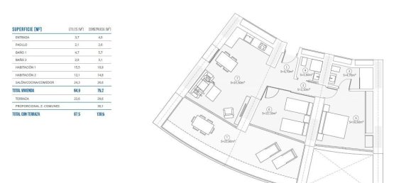 Квартира с 1 спальней в Бенидорм, Испания № 283465 3