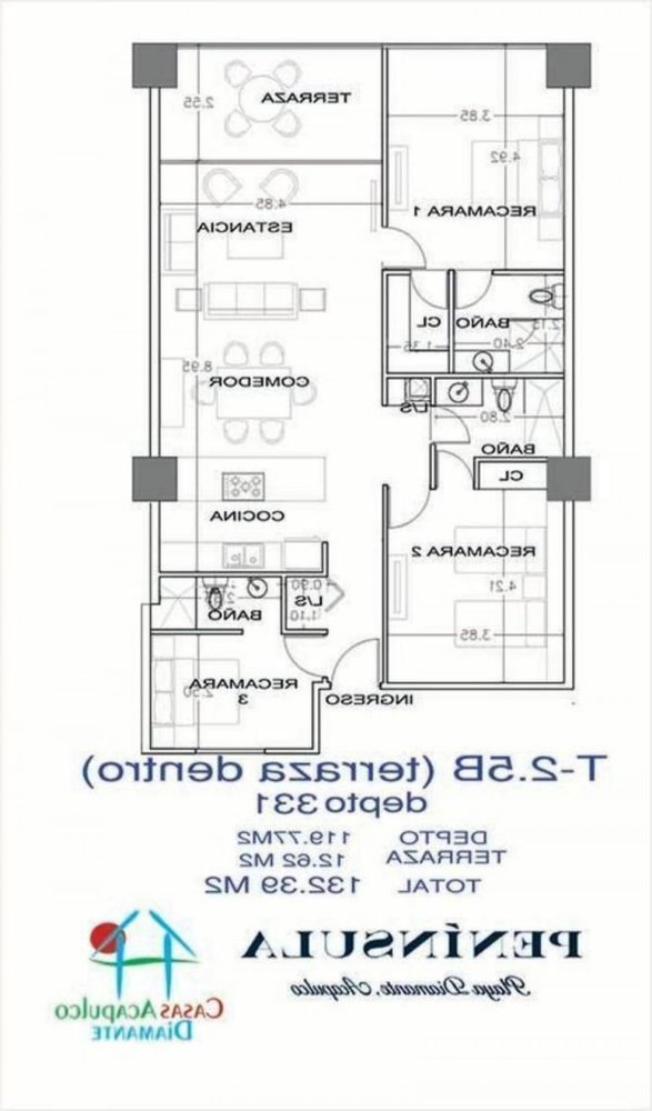 Apartamento de 3 dormitorios en Guerrero, Mexico No. 189543