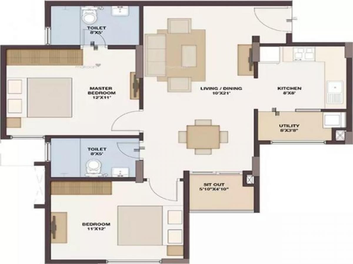 2 غرف نوم منزل في Bangalore, India رقم 43544