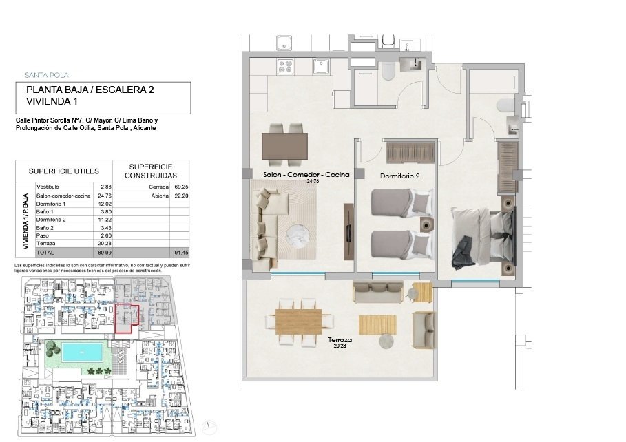 2 غرف نوم شقة في Santa Pola, Spain رقم 285500