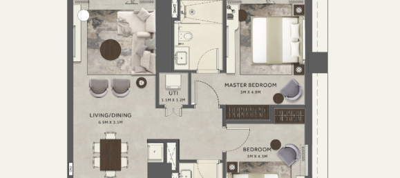 1 غرف نوم شقة في الخليج التجاري, UAE رقم 121177 10