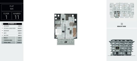 Wohnung 1+1 in Alanya, Turkey, Nr. 14444 5