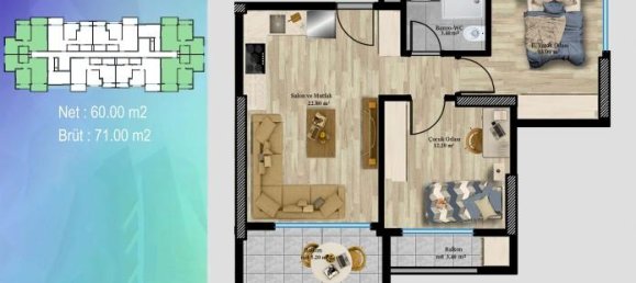 3 rooms Apartment in Mersin, Turkey No. 30059 30