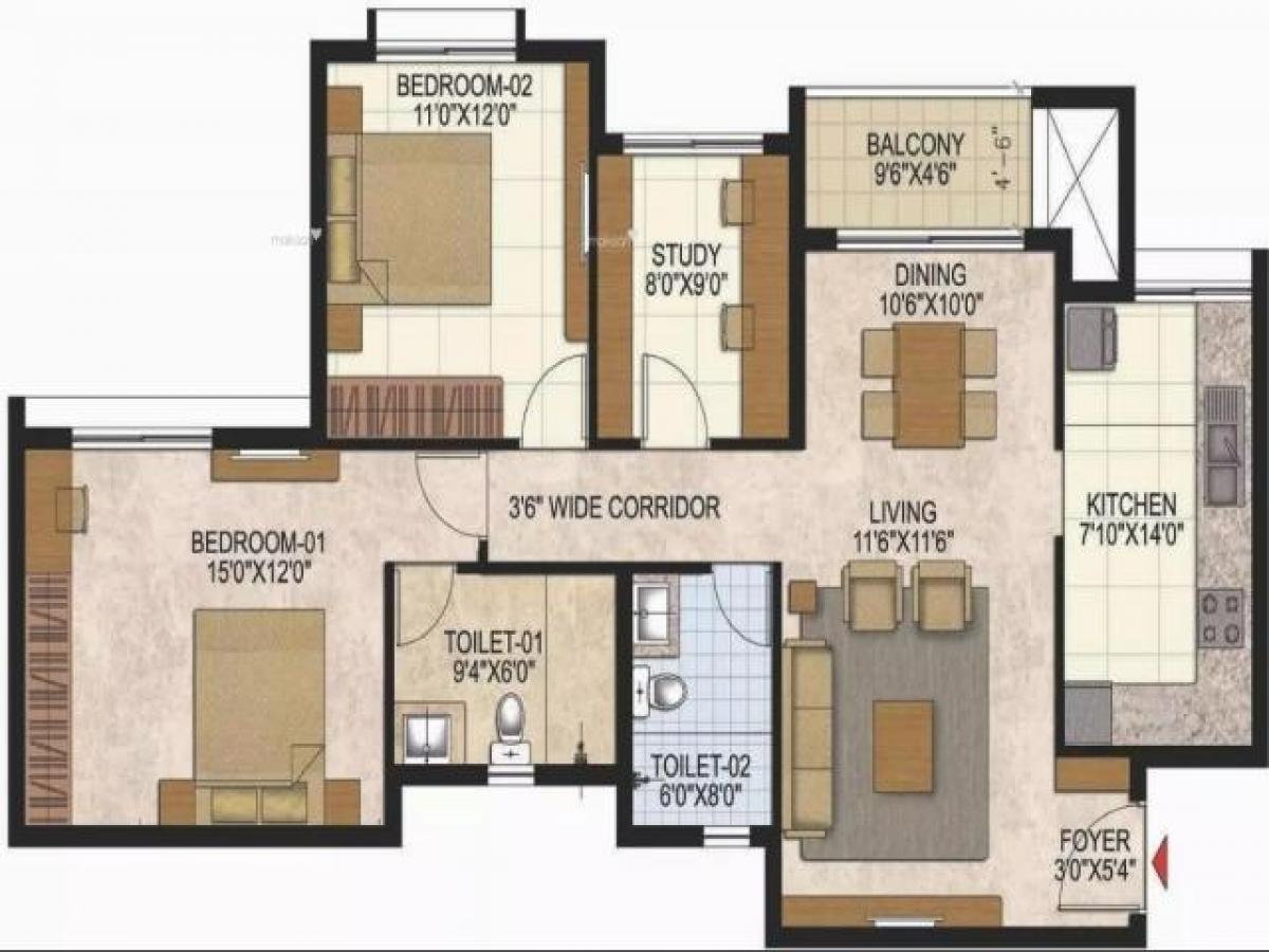 2 غرف نوم منزل في Bangalore, India رقم 13111