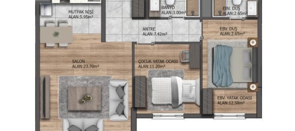 Квартира с 2 комнатами в Эсеньюрт, Турция № 30056 21