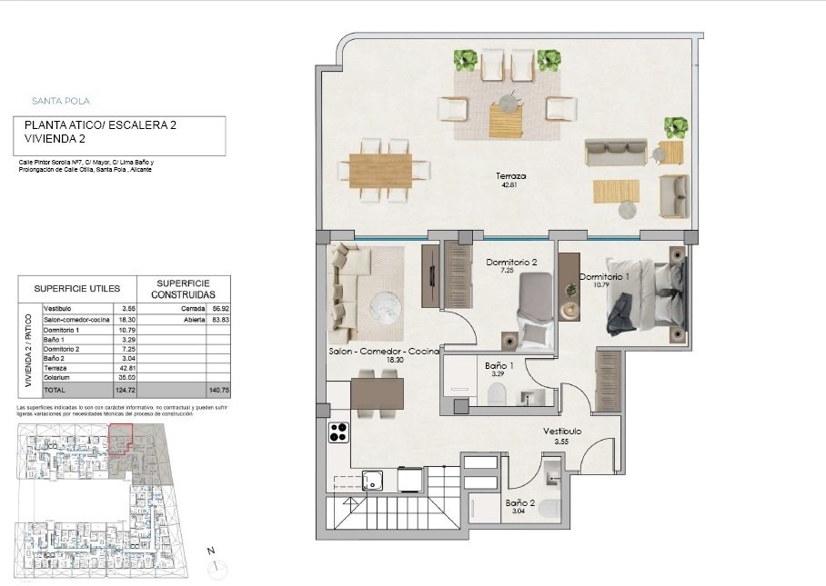 Квартира с 2 спальнями в Санта-Пола, Испания № 285501