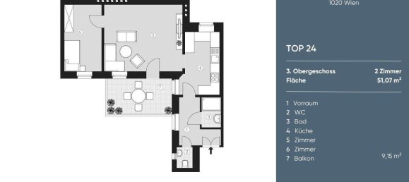 Квартира с 2 комнатами в Леопольдштадт, Австрия № 196157 17