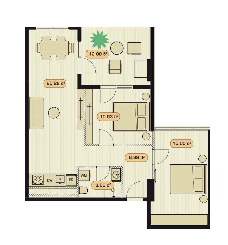 2 غرف نوم شقة في Tbilisi, Georgia رقم 1353