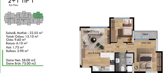 3 rooms Apartment in Mezitli, Turkey No. 30404 17