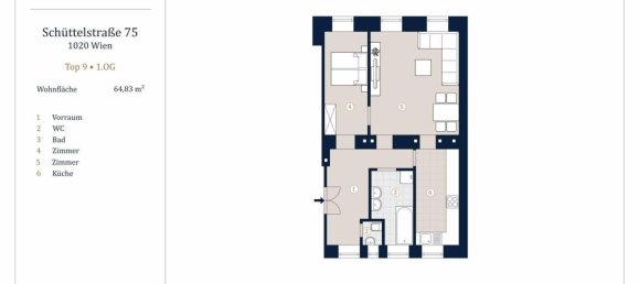 Квартира с 2 комнатами в Леопольдштадт, Австрия № 253066 14