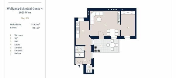 Квартира с 2 комнатами в Леопольдштадт, Австрия № 49558 11