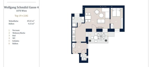 2 rooms Apartment in Leopoldstadt, Austria No. 161678 12