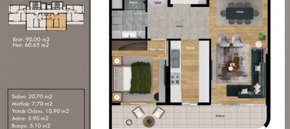 Apartamento de 2 habitaciónes en Erdemli, Turkey No. 29937 20