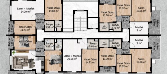 Пентхаус с 2 комнатами в Джикджилли, Турция № 9778 26