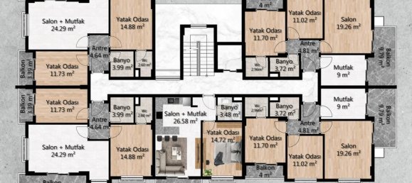 Пентхаус с 2 комнатами в Джикджилли, Турция № 9778 27