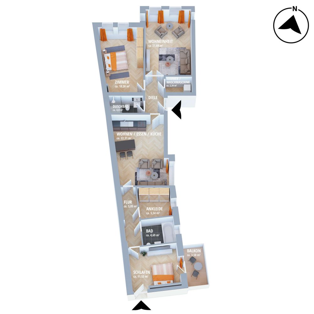 Квартира с 3 спальнями в Шёнеберг, Германия № 37725