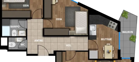 Квартира 2+1 в Мугла, Турция № 33348 11