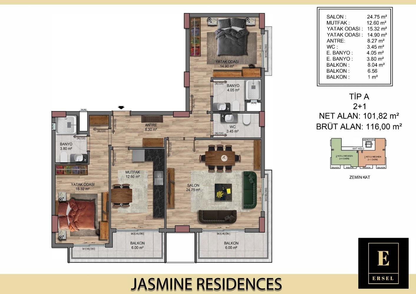 Apartment 2+1 in JASMINE RESIDENCES, Okurcalar, Turkey No. 38205