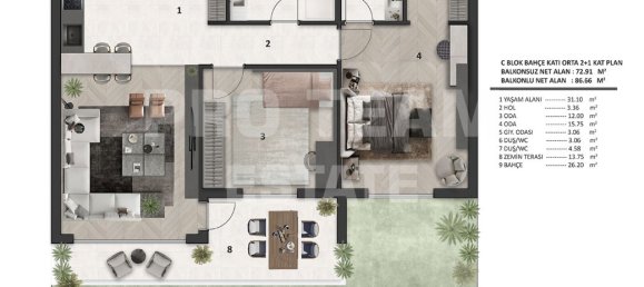 3 rooms Apartment in Altintash, Turkey No. 17918 21