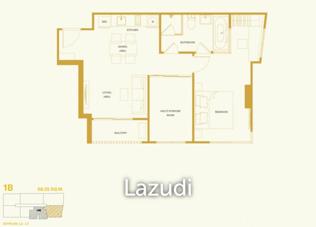 Кондоминиум  с 1 спальней в Бангкок, Таиланд № 21981