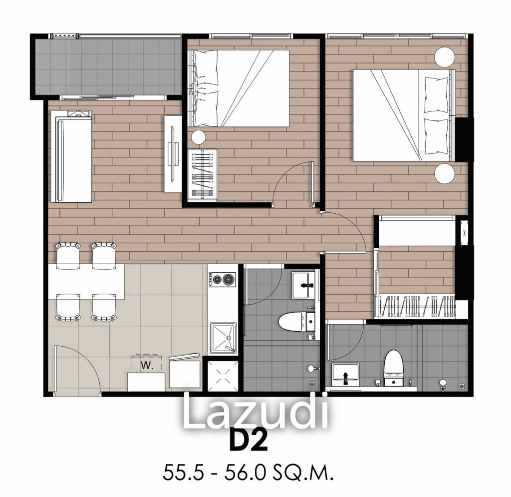 شقة 2 غرف نوم  في Huai Khwang, Thailand رقم 19341