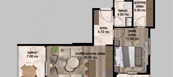 شقة 1+1 في Mersin, Turkey رقم 16115 6