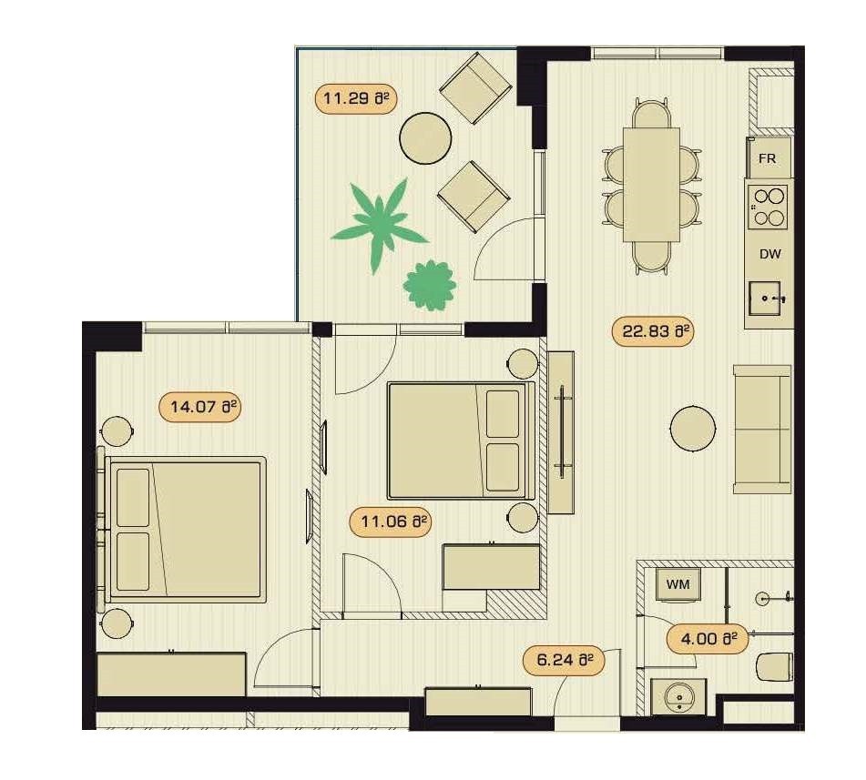 2 غرف نوم شقة في Tbilisi, Georgia رقم 1352