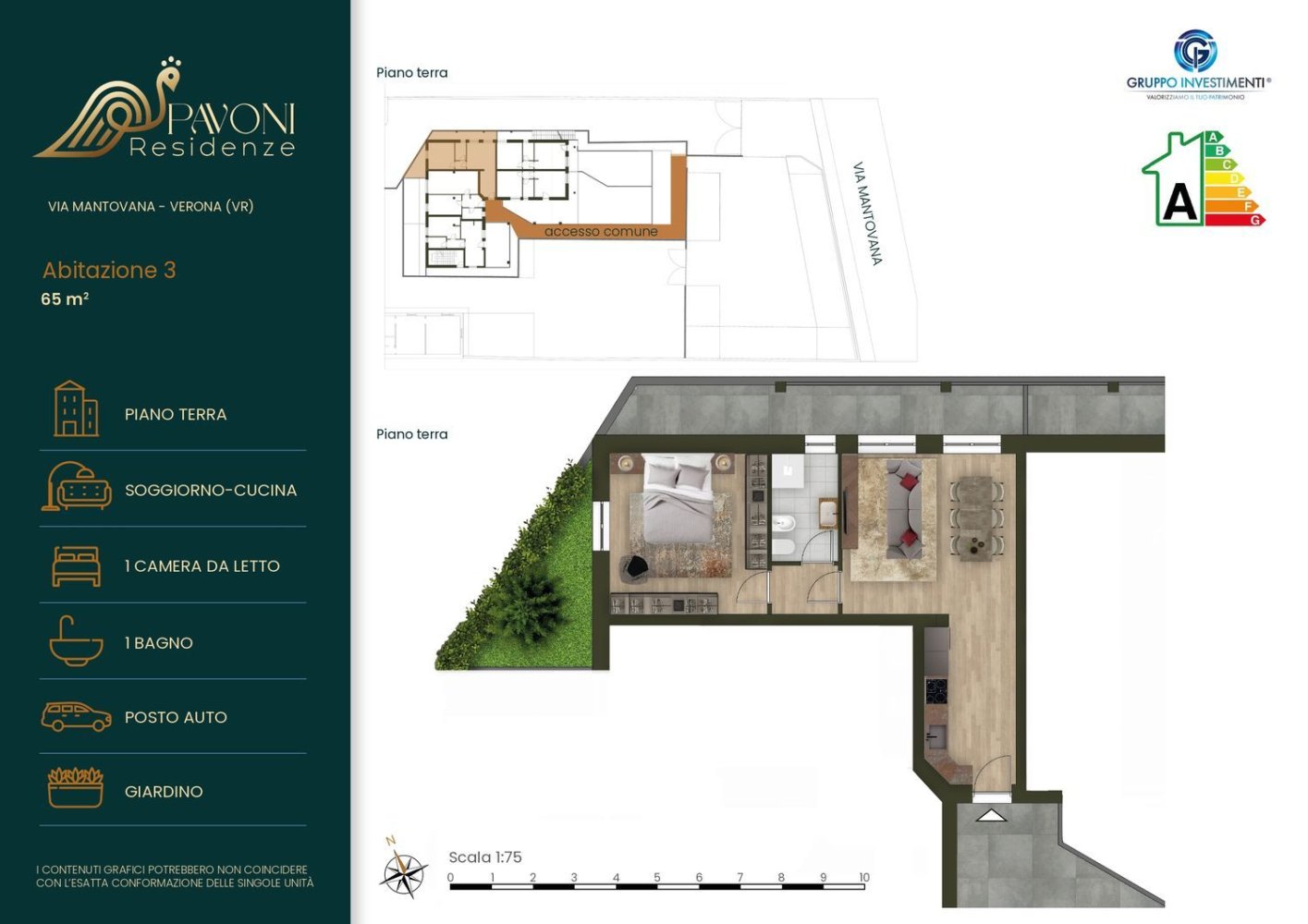 2 rooms Apartment in Verona, Italy No. 216682