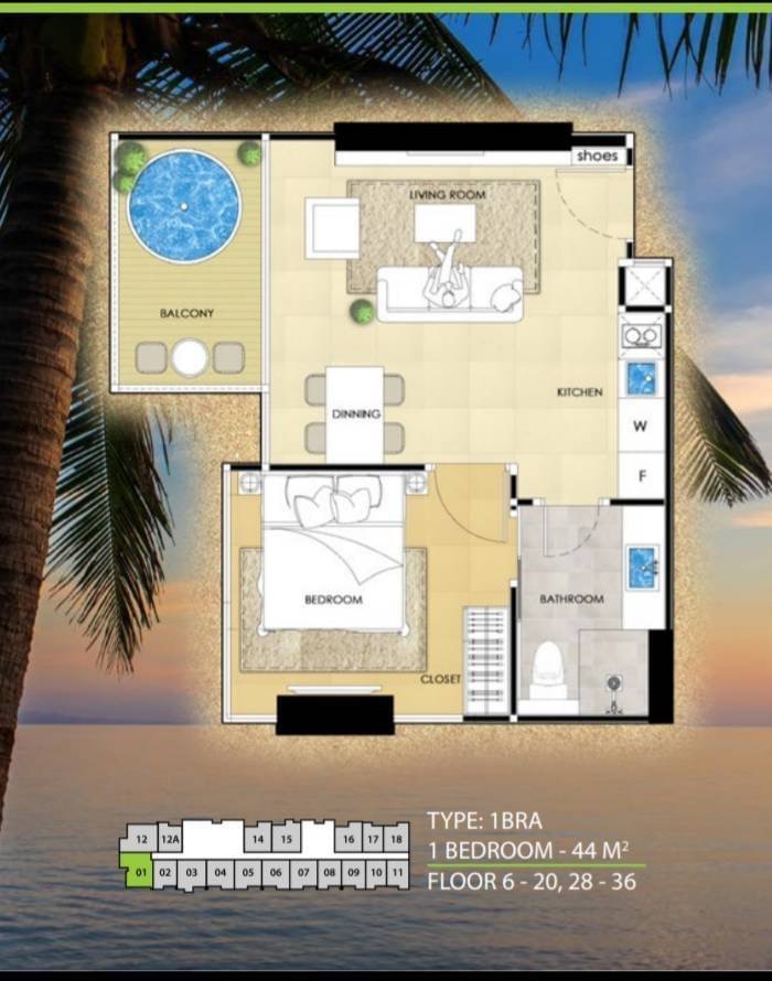 Condominio de 1 dormitorio en The Riviera Ocean Drive Pattaya, Thailand No. 32984