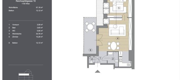 2-salle Appartement à Rudolfsheim-Funfhaus, Austria No. 124838 14