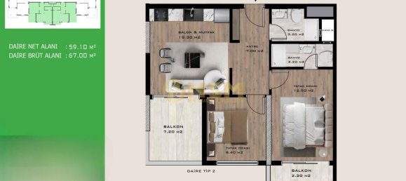 Wohnung 2+1 in Mersin, Turkey, Nr. 31095 17