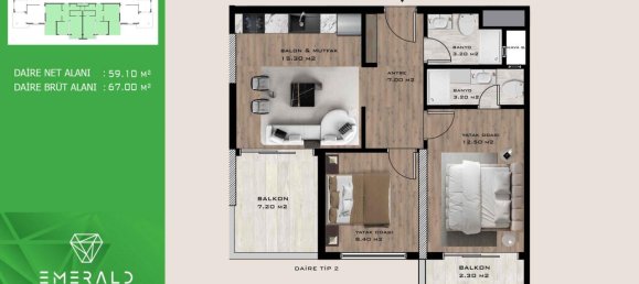 Wohnung 2+1 in Mersin, Turkey, Nr. 31095 11