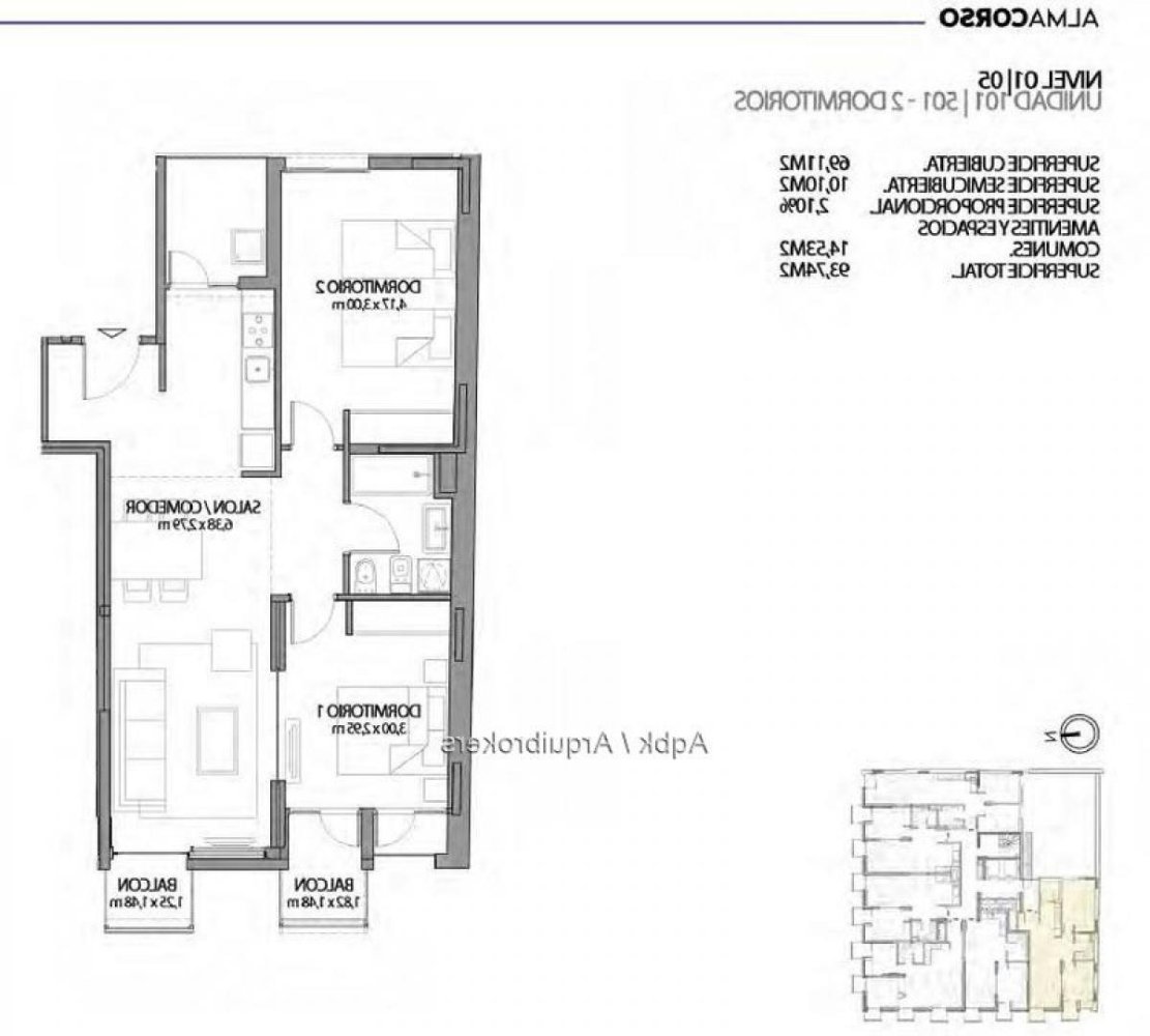 Apartamento de 2 dormitorios en Montevideo, Uruguay No. 7761