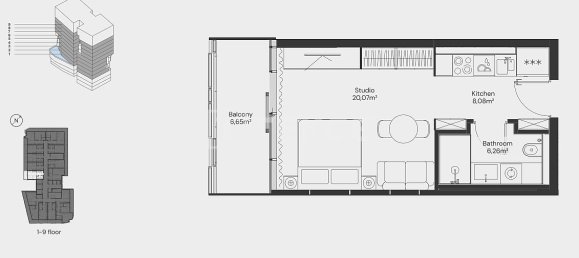Apartamento T1 em Dubai, UAE N.º 188855 11