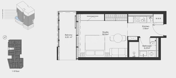 Apartamento T1 em Dubai, UAE N.º 188855 9