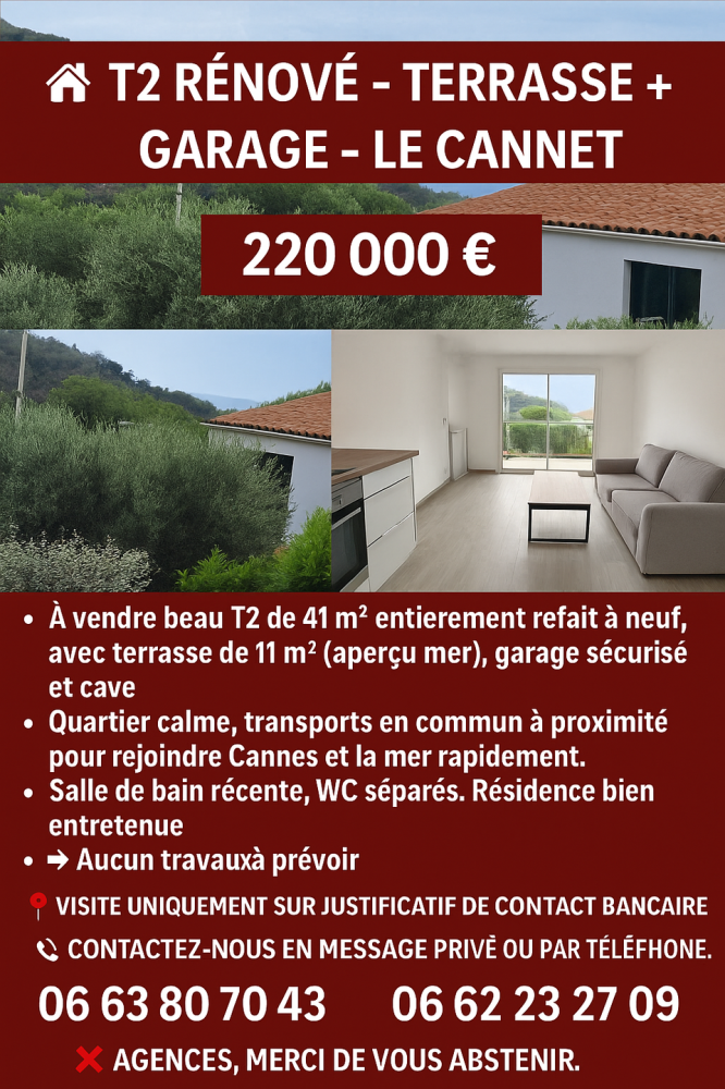 1 غرف نوم شقة في Le Cannet, France رقم 330063