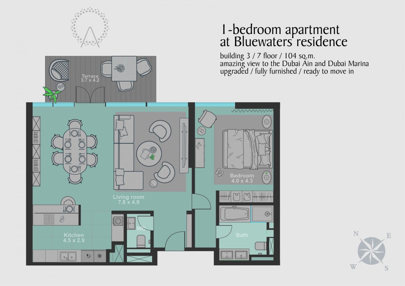 1 Schlafzimmer Wohnung in Bluewaters, UAE, Nr. 55291