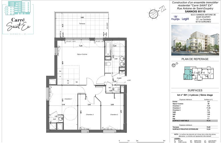 Apartamento de 2 dormitorios en Sannois, France No. 188012