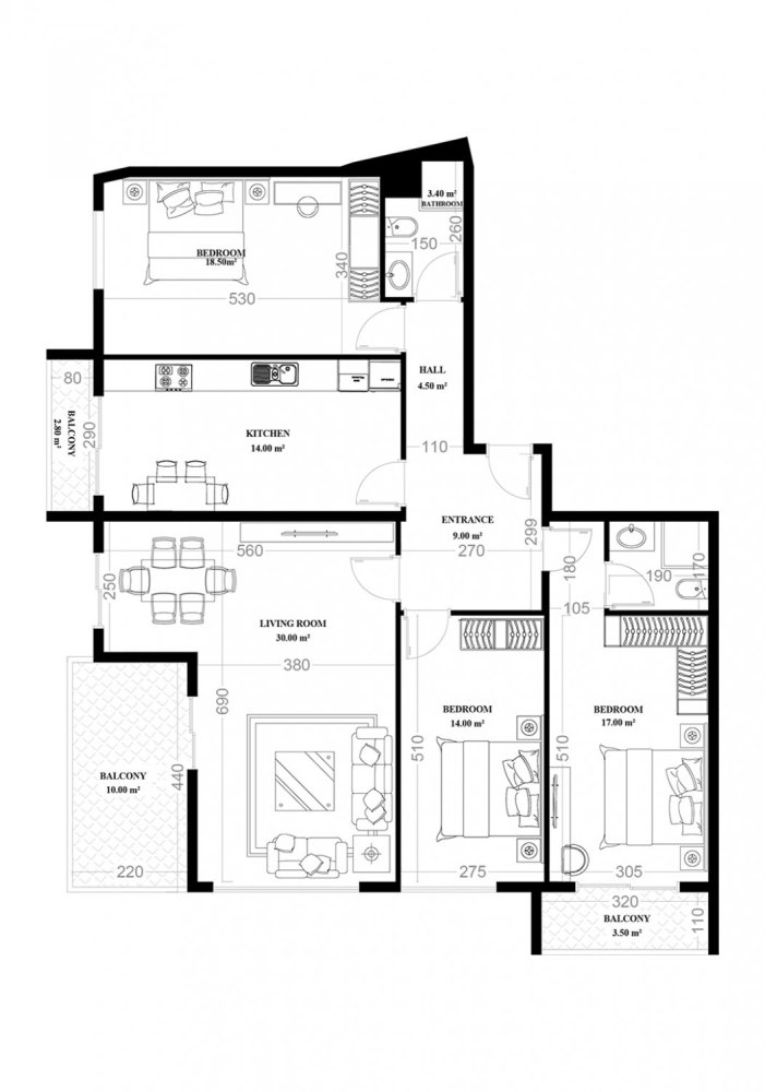 Квартира 3+1 в YEKTA ALARA CİTY Residence, Махмутлар, Турция № 35359 1