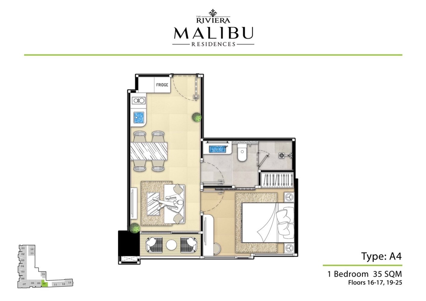 شقة في The Riviera Malibu Pattaya, Thailand 35متر مربع  رقم 32740