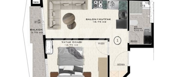 Wohnung 1+1 in Alanya, Turkey, Nr. 14464 9