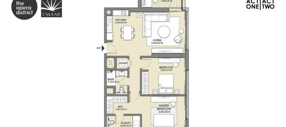 2 Schlafzimmer Wohnung in ACT ONE | ACT TWO TOWERS, Dubai, UAE, Nr. 61226 3