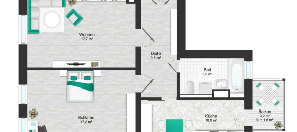 Квартира с 2 комнатами в Лейпциг, Германия № 241574 25